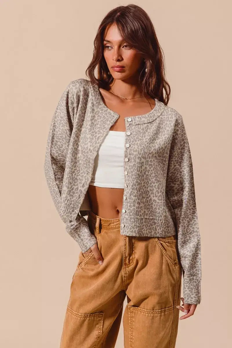 Vintage Oat Grey Two Tone Leopard Cardigan - Chic & Timeless, Cardigans, $ 58.00, A Moment Of Now™