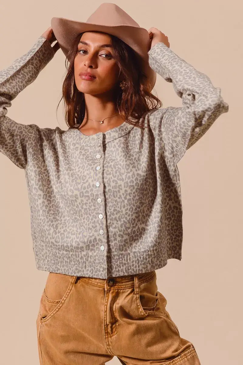 Vintage Oat Grey Two Tone Leopard Cardigan - Chic & Timeless, Cardigans, $ 58.00, A Moment Of Now™