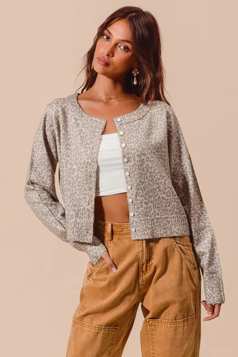 Vintage Oat Grey Two Tone Leopard Cardigan - Chic & Timeless, Cardigans, $ 58.00, A Moment Of Now™