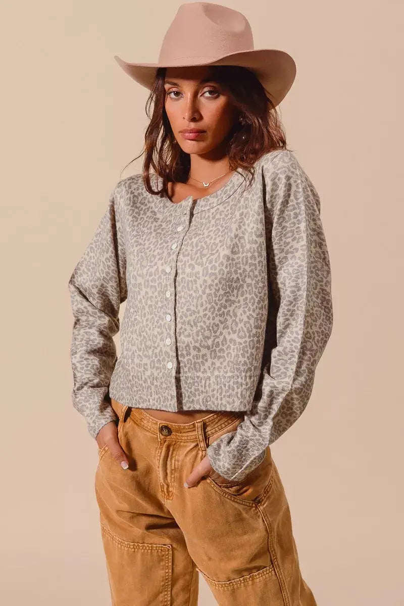 Vintage Oat Grey Two Tone Leopard Cardigan - Chic & Timeless, Cardigans, $ 58.00, A Moment Of Now™