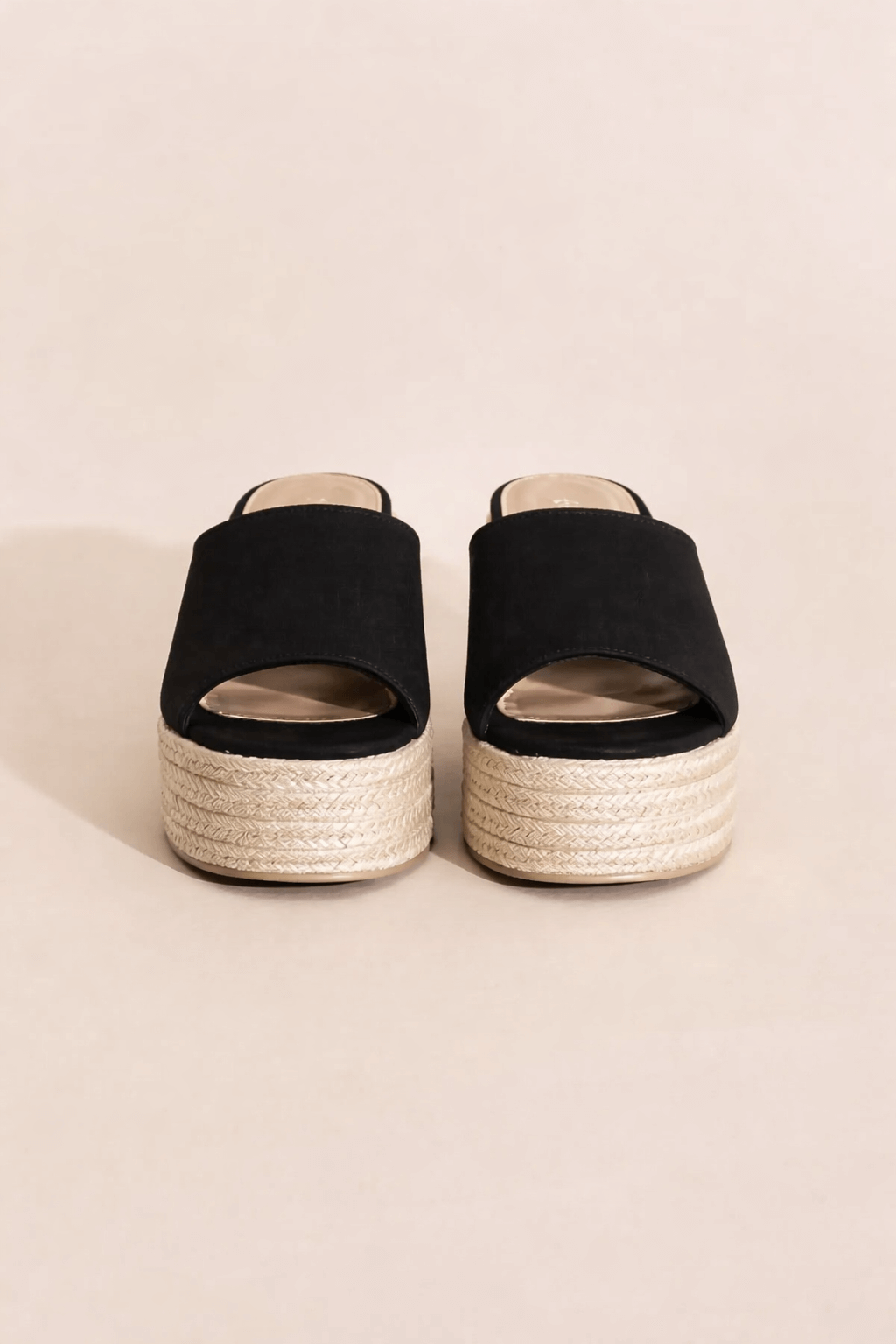 WEBSTER-20 Platform Wedge Slide Heels - Black-  US 8