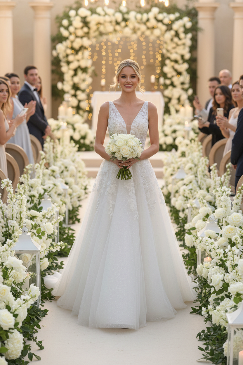 Andrea & Leo WL064 Deep V-Neckline A-Line Wedding Ball Gown