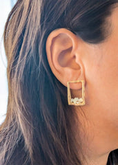 Myrren Gold plated Rectangular Shell Decal Dangle Earrings