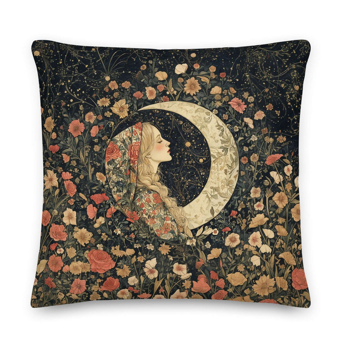 William Morris–Inspired Floral Moon Girl Decorative Throw Pillow, Arts & Crafts Accent Cushion | Boutique In USA, Throw Pillows, $ 65.00, A Moment Of Now™
