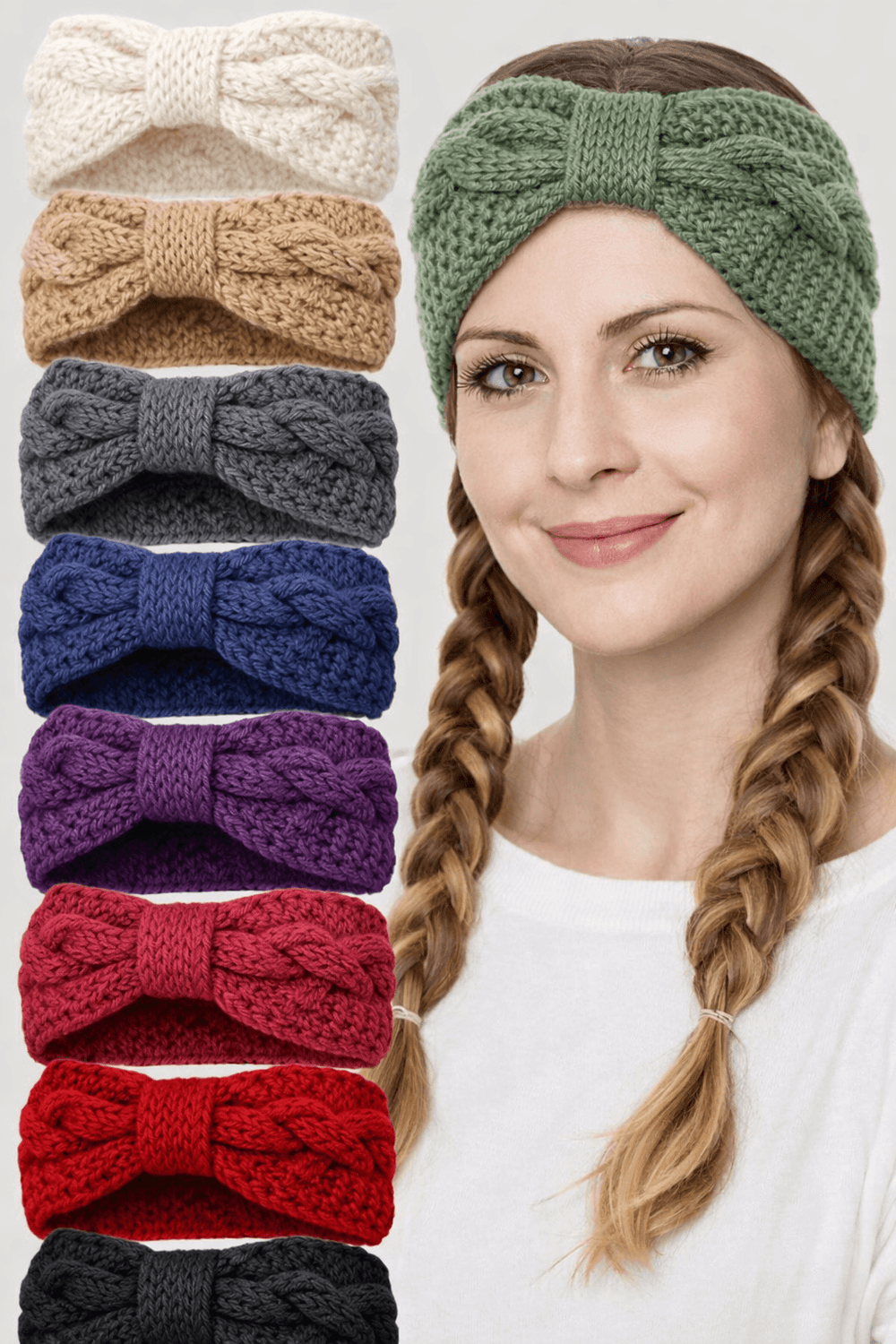 Winter Crochet Bow Twisted Headband - Cozy Elegance, Headbands, $ 15.00, A Moment Of Now™