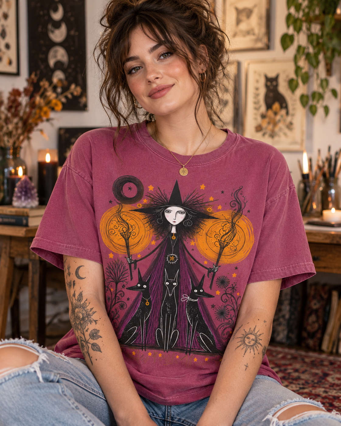 Witch Illustration T-Shirt — Spooky Little Moments Halloween Graphic Tee