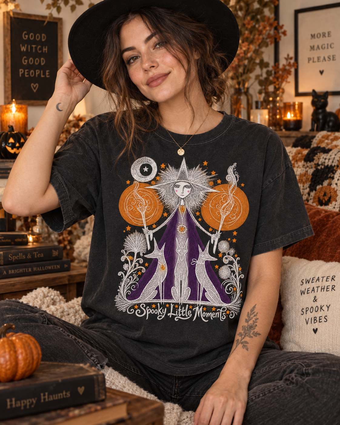 Witch Illustration T-Shirt — Spooky Little Moments Halloween Graphic Tee