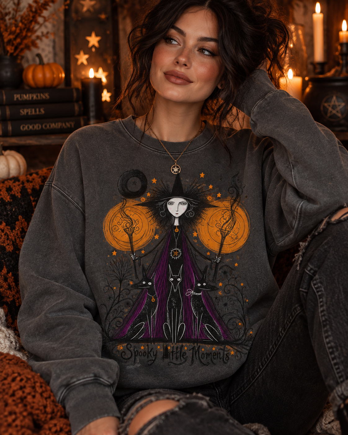 Witchy Halloween Sweatshirt — Spooky Little Moments Crewneck