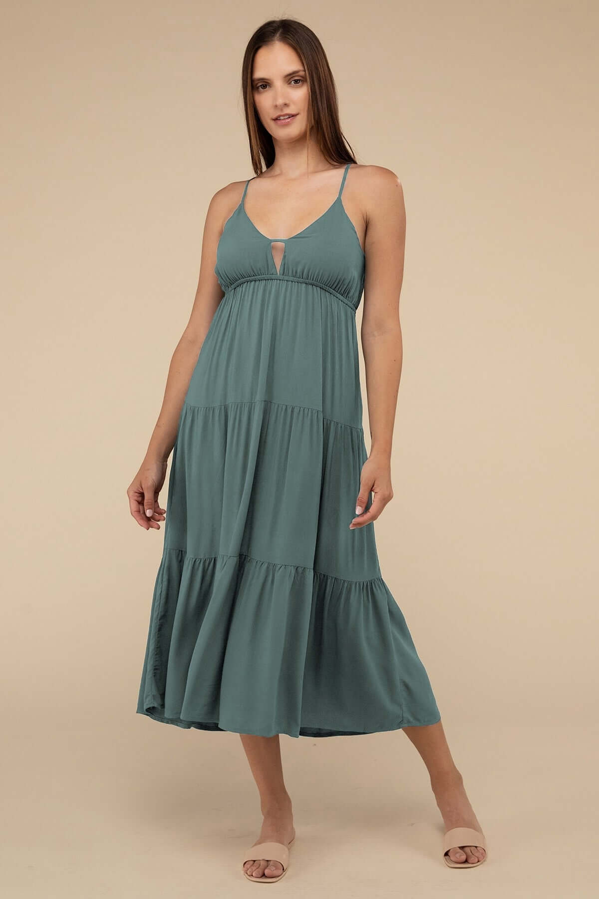 Women's Woven Sweetheart Neckline Tiered Cami Midi Dress USA Boutique, ZENANA, $ 37.95