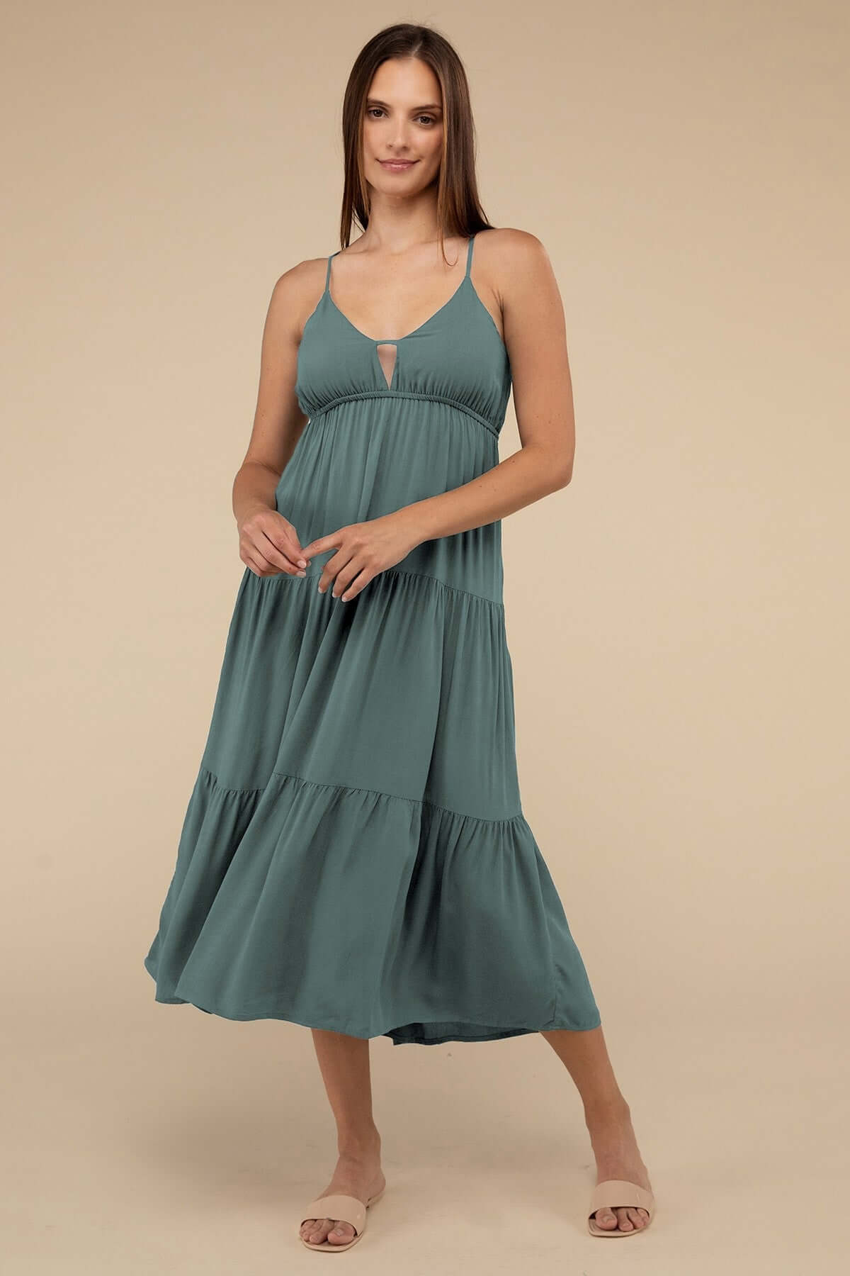 Women's Woven Sweetheart Neckline Tiered Cami Midi Dress USA Boutique, ZENANA, $ 37.95