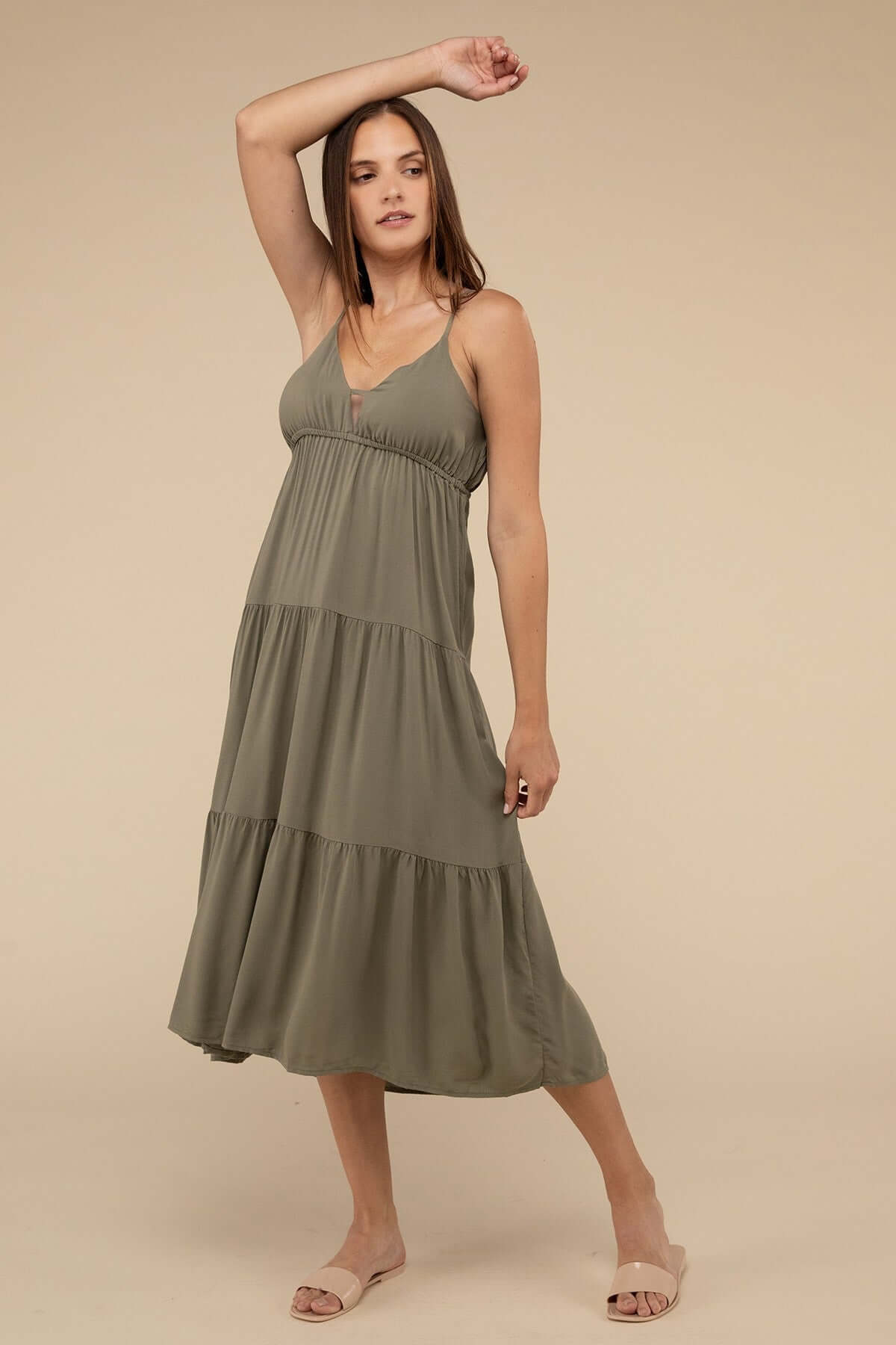 Women's Woven Sweetheart Neckline Tiered Cami Midi Dress USA Boutique, ZENANA, $ 37.95