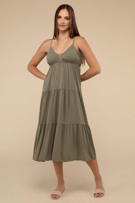 Women's Woven Sweetheart Neckline Tiered Cami Midi Dress USA Boutique, ZENANA, $ 37.95