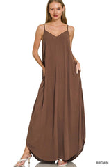Zenana Woven Crinkle Cami Maxi Dress with Pockets | Summer Fashion, Dresses, $ 39.00, A Moment Of Now™
