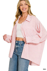 Zenana Woven Stripe Button Down Shirt | Classic Versatile Blouse, Shirts, $ 39.00, A Moment Of Now™