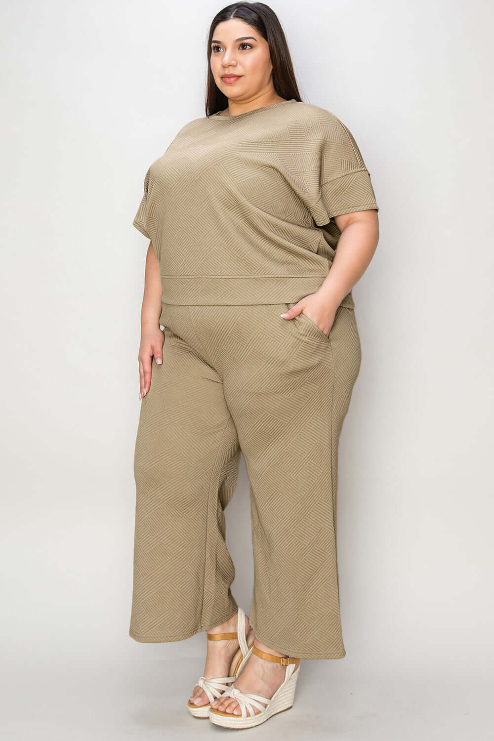 Texture Short Sleeve Top and Pants Set Loungewear, Double Take, A Moment Of Now