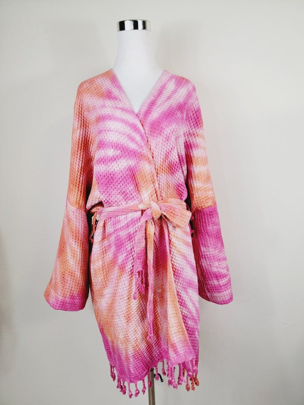 Unisex Waffle Cotton Robe Orange/Pink | Bath & Beach, Robes, $ 80.00, A Moment Of Now™