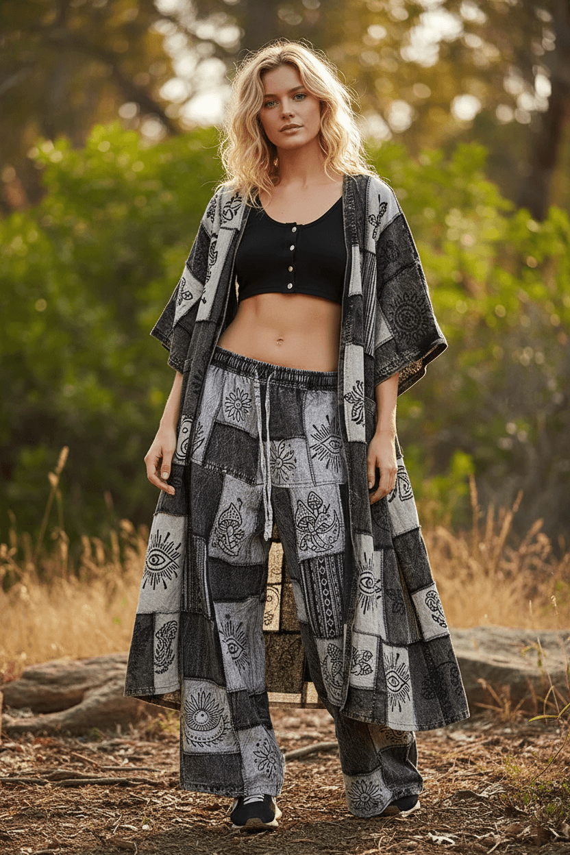 Black White Printed Patchwork Longline Cardigan Boho Fashion, Cardigans, $ 65.00, A Moment Of Now™