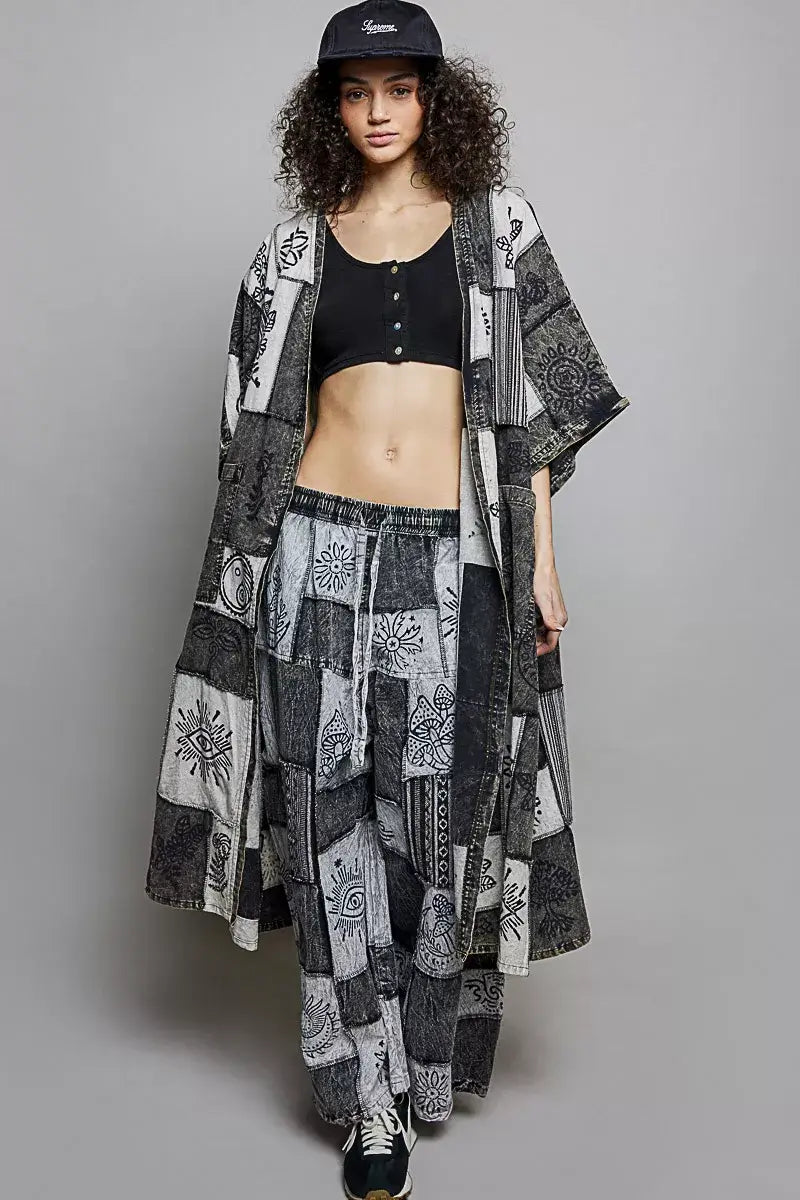 Black White Printed Patchwork Longline Cardigan Boho Fashion, Cardigans, $ 65.00, A Moment Of Now™
