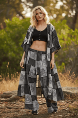 Black White Printed Patchwork Longline Cardigan Boho Fashion, Cardigans, $ 65.00, A Moment Of Now™