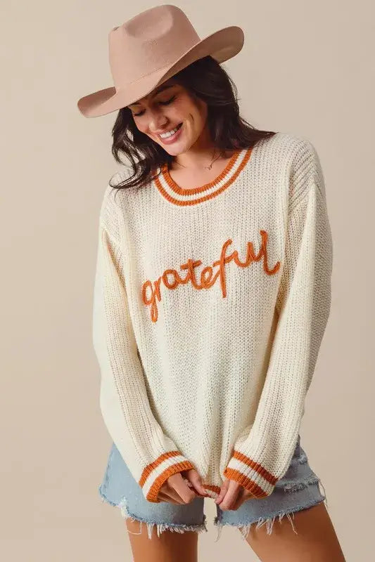 SO ME Thanksgiving Grateful Stitch Sweater, Sweaters, $ 48.00, A Moment Of Now™