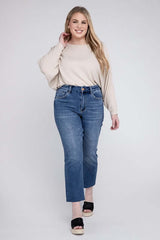 Plus Size Medium Stone Wash High Rise Slim Straight Jeans