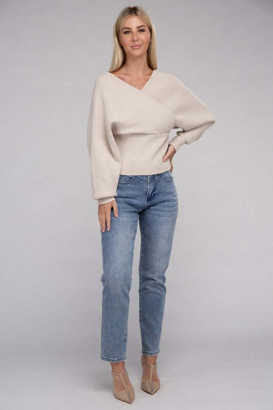 Viscose Cross Wrap Pullover Sweater, ZENANA, $ 41.95