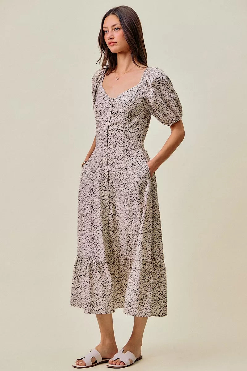 SO ME Ditsy Floral Self Belt On Elastic Waist Maxi Dress | Boutique In USA, Dresses, $ 69.00, A Moment Of Now™