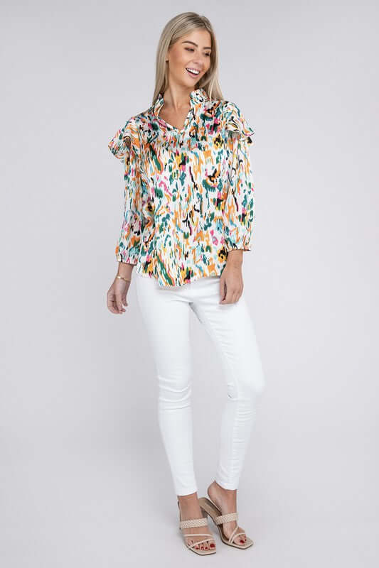 Multicolor Print Ruffle Blouse, Nuvi Apparel, $ 45.95