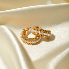 18K Gold Plated Stainless Steel Pearl C-Hoop Earrings Jewelry, Jack&Din, $ 16.00