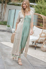 Women's 3/4 Sleeve Solid Long Cardigan With Fringe | USA Boutique, Davi & Dani, $ 59.00