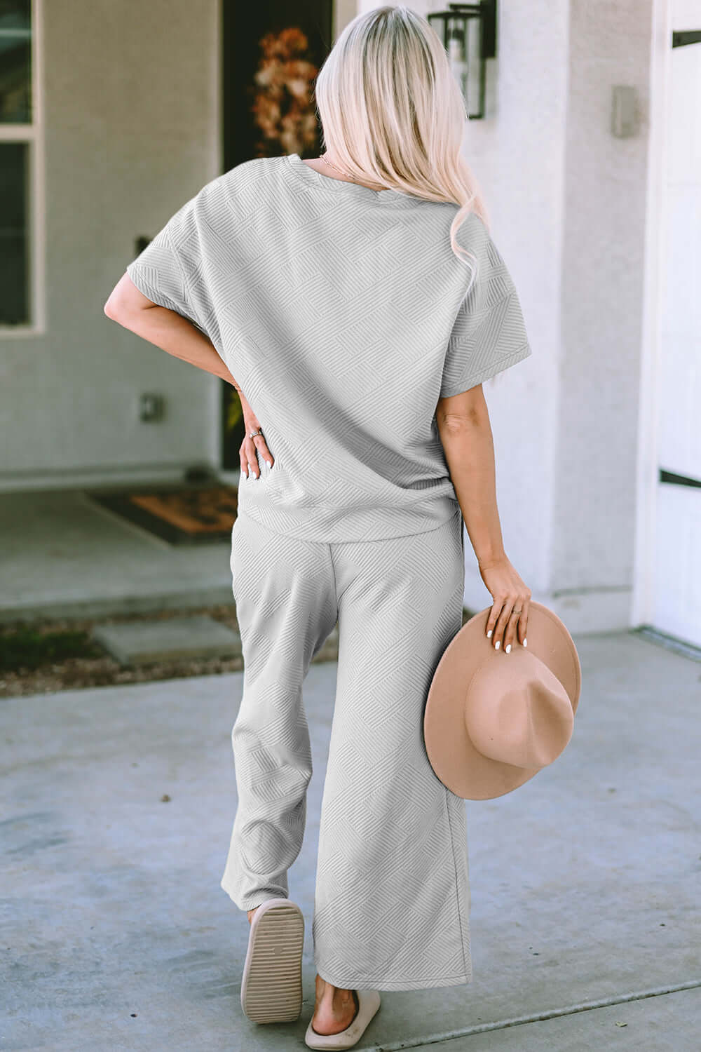 Texture Short Sleeve Top and Pants Set Loungewear, Double Take, A Moment Of Now