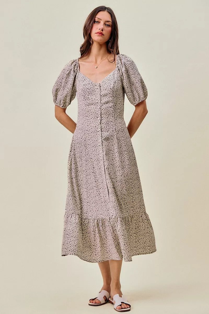 SO ME Ditsy Floral Self Belt On Elastic Waist Maxi Dress | Boutique In USA, Dresses, $ 69.00, A Moment Of Now™