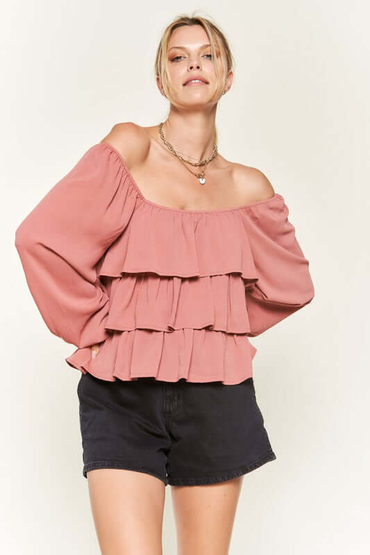 Tiered flounce designed Blouse JJT5023P, Jade By Jane, $ 59.00