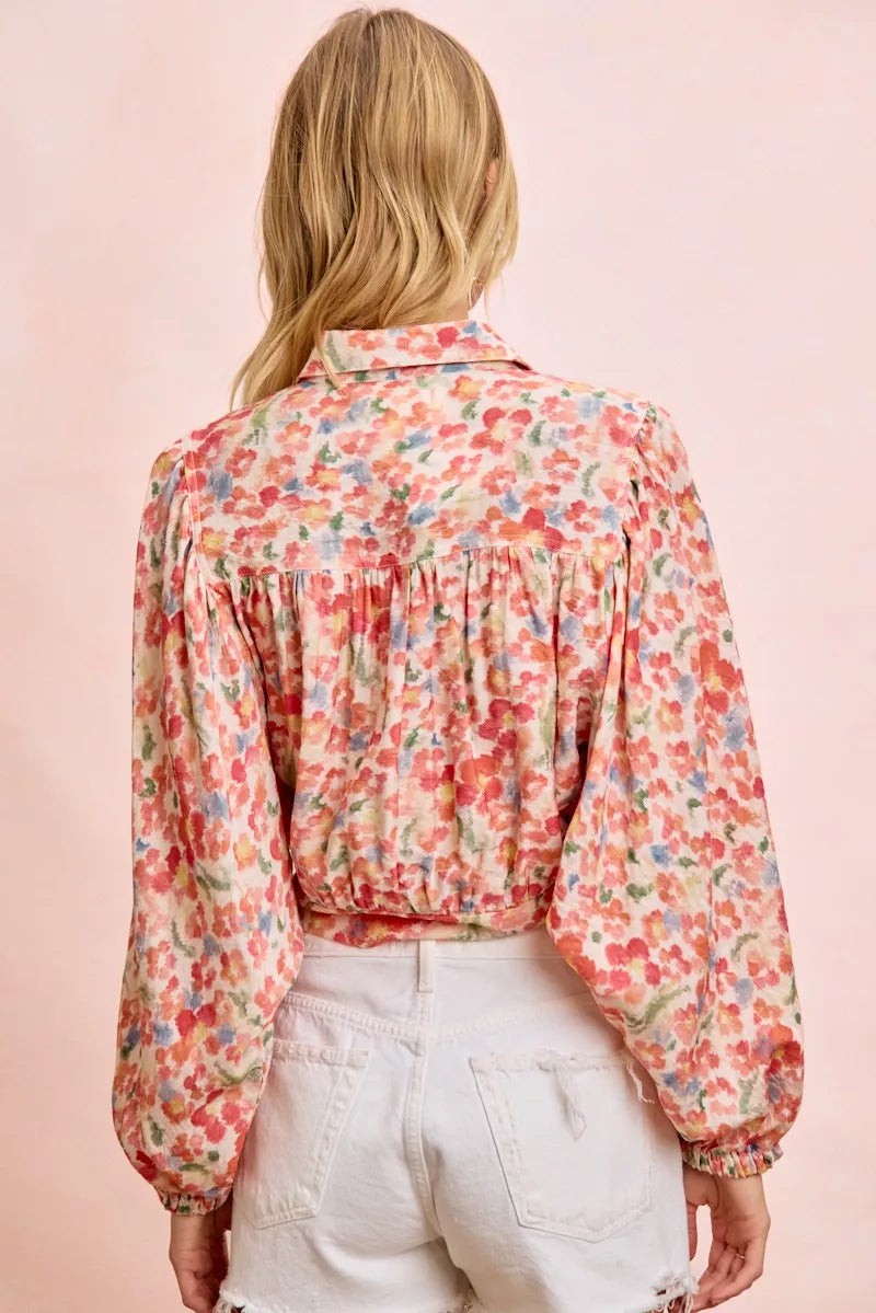 Floral Print Tie Hem Detail Crop Shirt | Boutique In USA, Shirts, $ 59.00, A Moment Of Now™