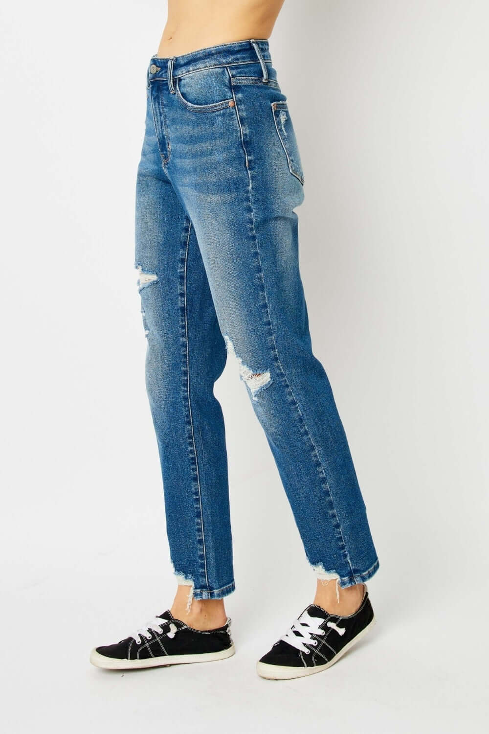 Judy Blue Medium Blue Distressed Slim Jeans, Judy Blue, A Moment Of Now