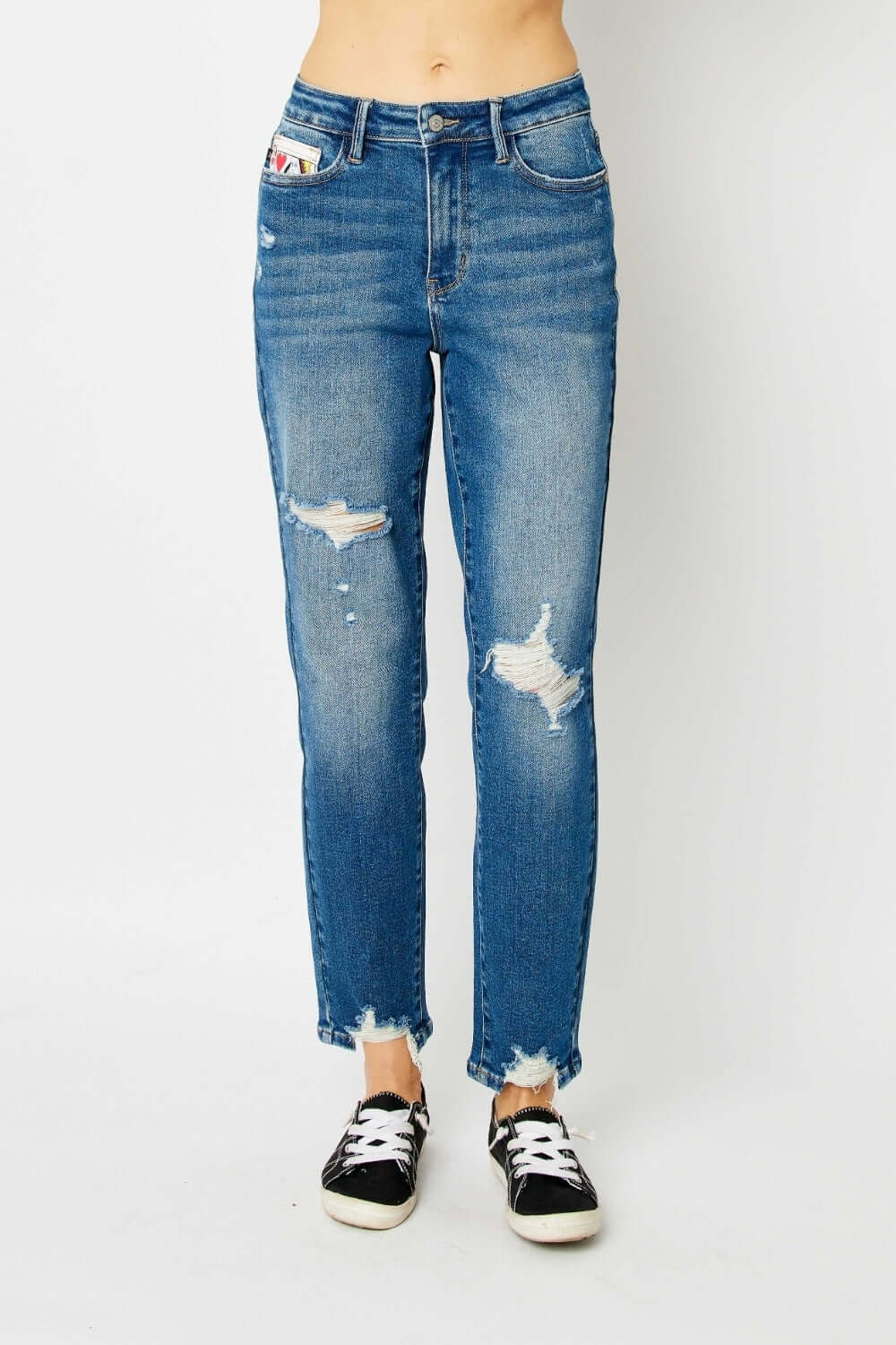 Judy Blue Medium Blue Distressed Slim Jeans, Judy Blue, A Moment Of Now