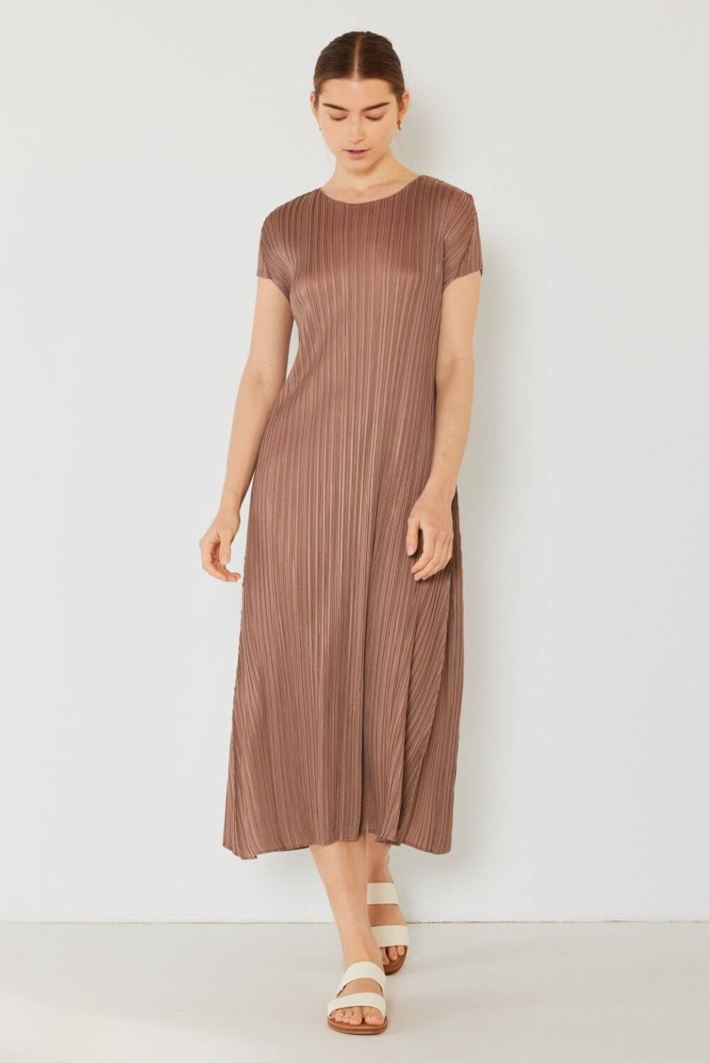 Solid Pleated Cap Sleeve A-Line Dress, Marina West Swim, $ 63.00