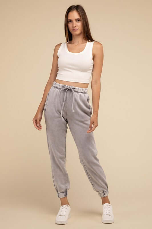 Women's Acid Wash Fleece Sweatpants Joggers with Pockets USA Boutique, ZENANA, $ 35.00