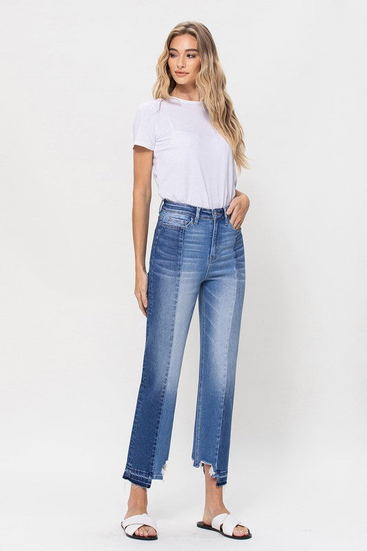 Super High Rise Straight W/Contrast and Hem Detail Jeans