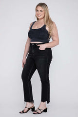 Plus Size Black Denim High Rise Crop Flare Jeans