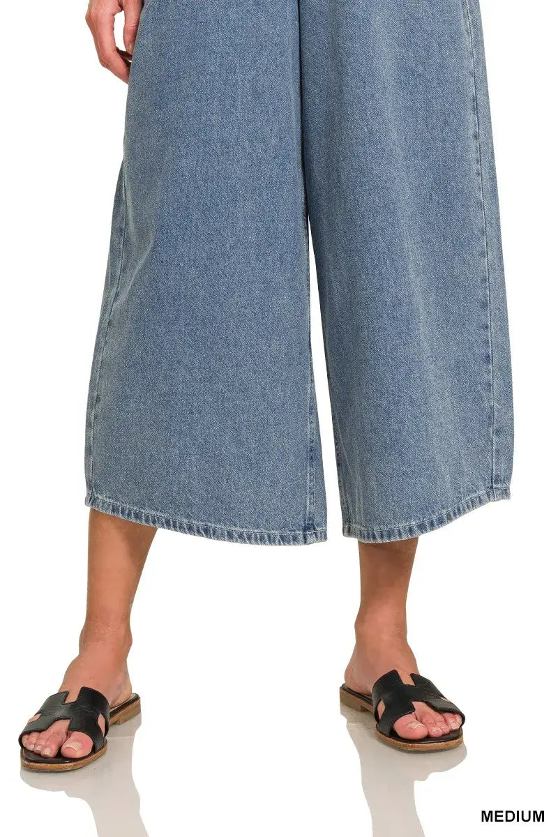 Stylish Denim Medium Washed Wide Leg Overalls, Overalls, $ 59.00, A Moment Of Now™