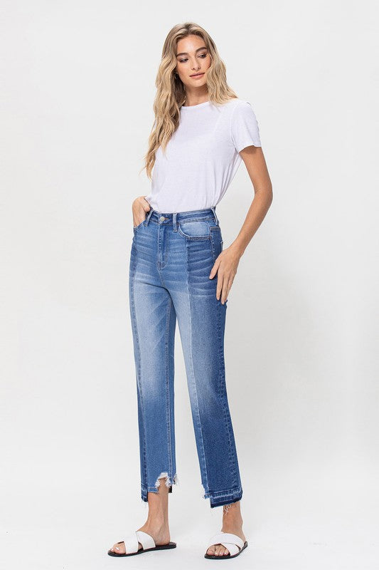 Super High Rise Straight W/Contrast and Hem Detail Jeans