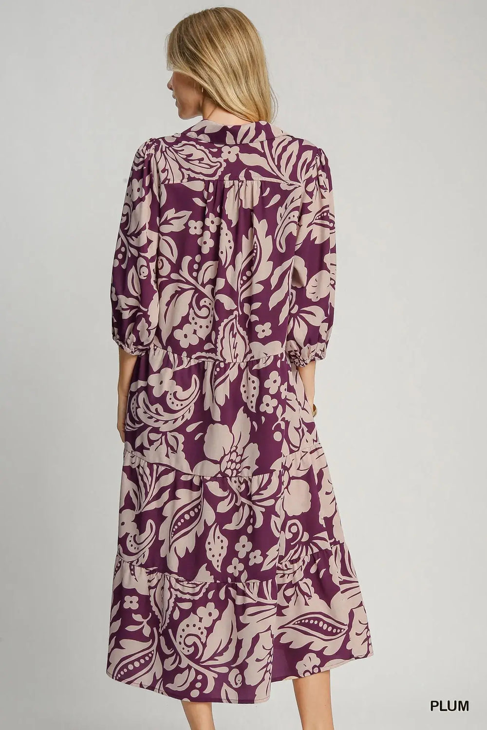 Plum Red Floral Print Tiered Midi Dress | Elegant Style, Dresses, $ 60.00, A Moment Of Now™