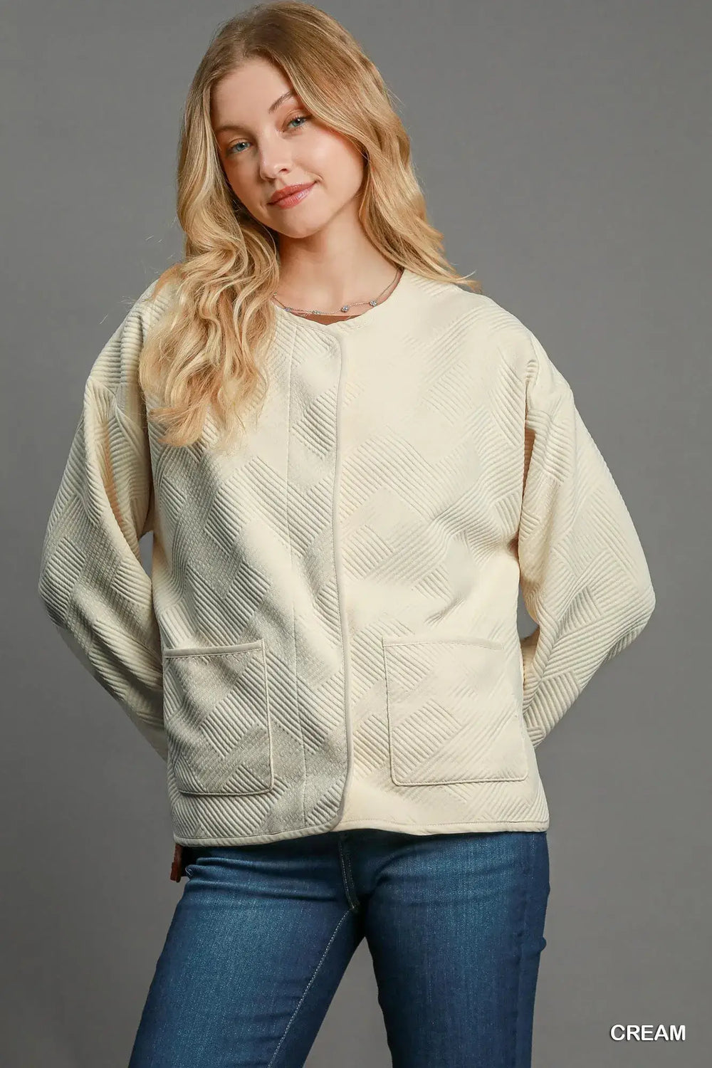 Cream White Textured Jacquard Jacket - Elegant Style, Jackets, $ 59.00, A Moment Of Now™