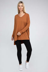 Dolman Long Sleeve V-Neck Side Slit Hi-Low Hem Top, ZENANA, $ 19.00