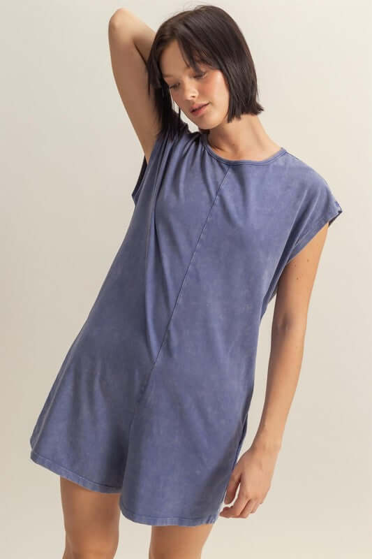 Dusty Blue Cap Sleeve Breezy Romper for Summer, Rompers, $ 44.00, A Moment Of Now™