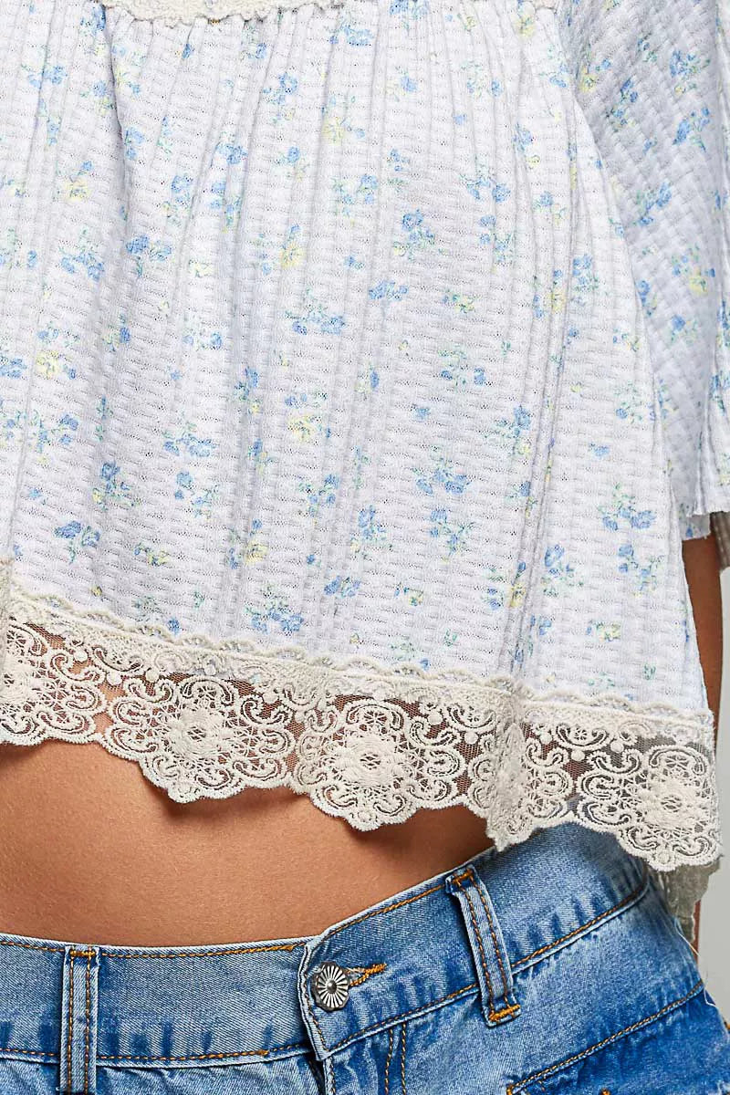 Floral Print Lace Trim Blouse | Boutique In USA, Blouses, $ 65.00, A Moment Of Now™