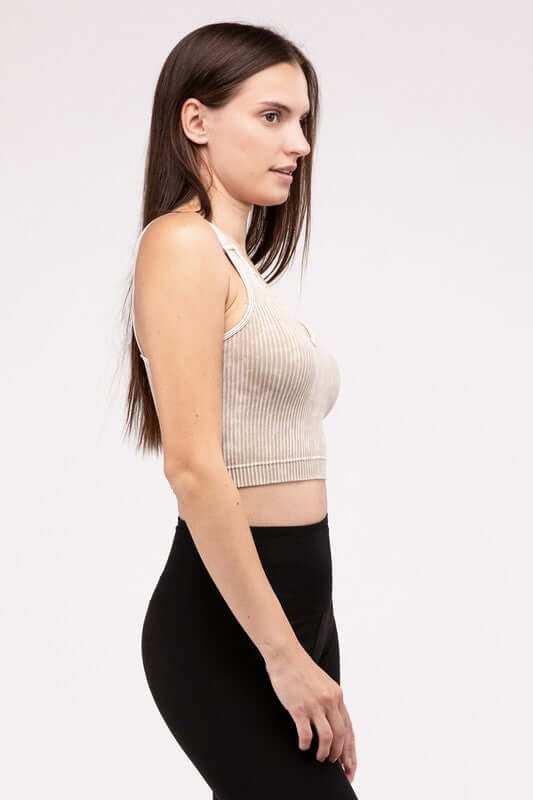 Washed Ribbed Cropped V-Neck Tank Top, ZENANA, $ 25.95