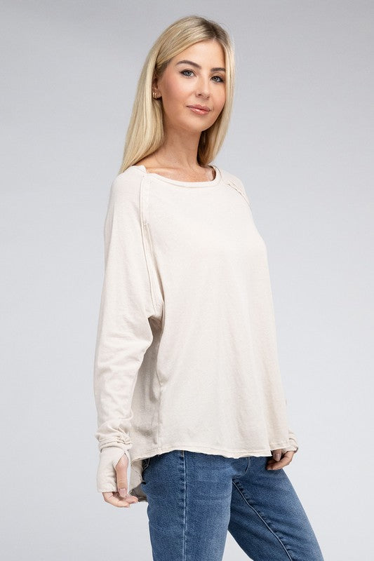 Shop Women's Cotton Raglan Sleeve Thumbhole Top | Boutique Clothing, Tops, USA Boutique
