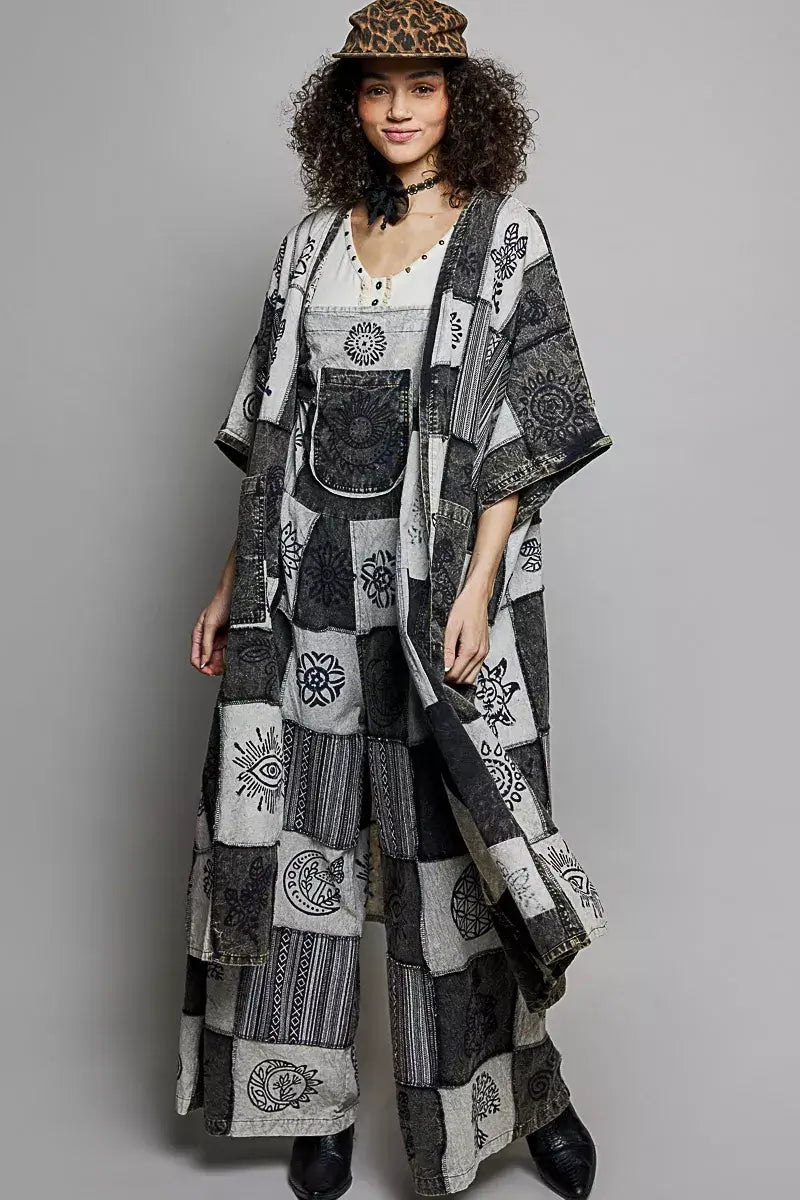 Black White Printed Patchwork Longline Cardigan Boho Fashion, Cardigans, $ 65.00, A Moment Of Now™